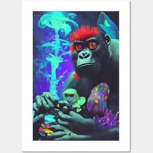 crazy gorilla playing playstation Posters and Art